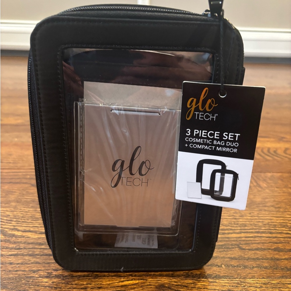 Black Cosmetic Bag Duo with Compact Mirror